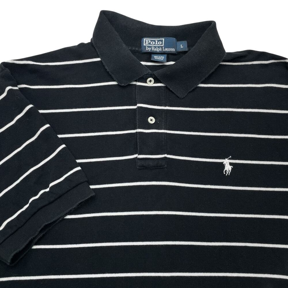 Polo Ralph Lauren Mens Large Black Striped Polo Shirt